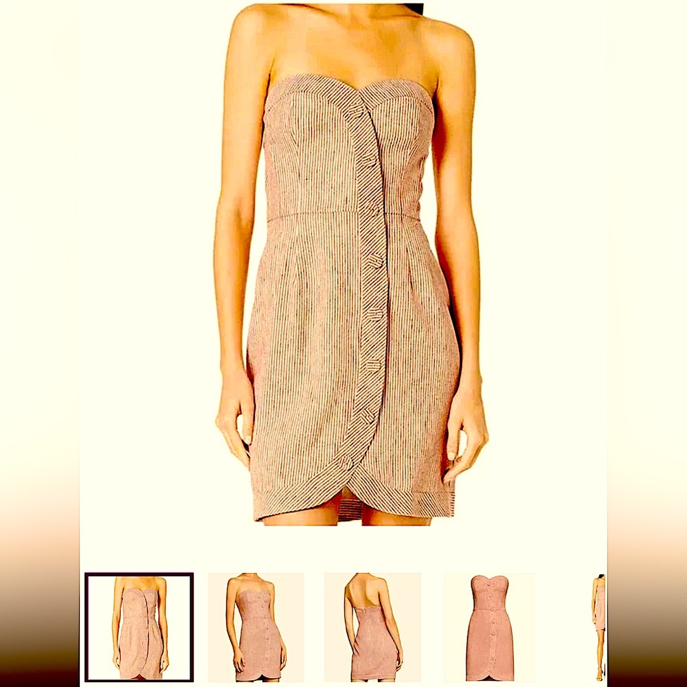 BCBGMaxAzria Pinstriped Bustier Strapless Button Front Mini Dress Sz 8 - PERFECT